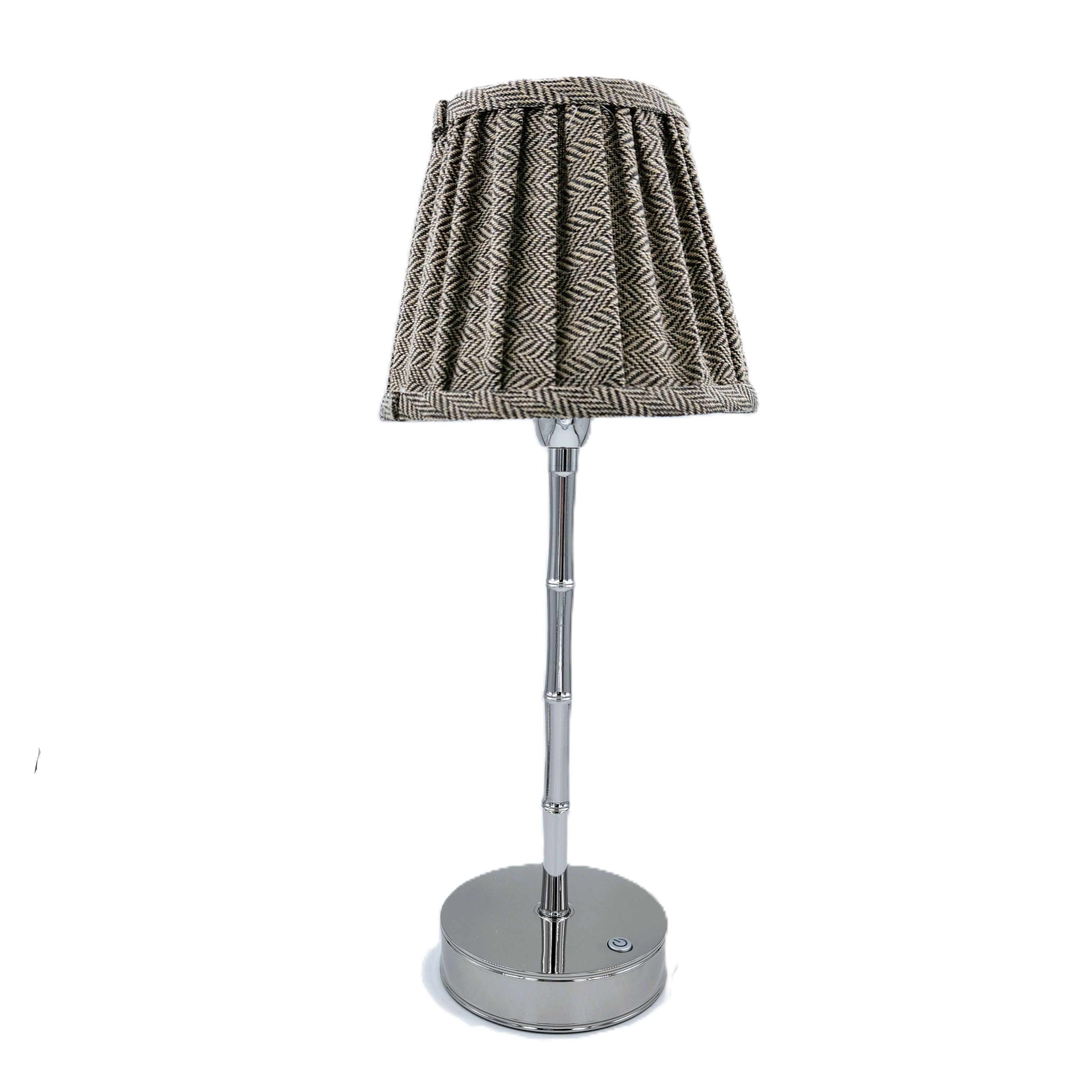 Silver bamboo lamp with a herringbone shade