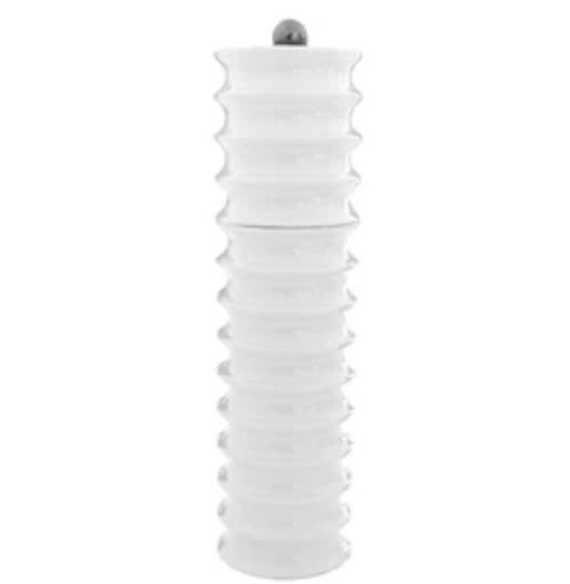 Twister salt or pepper grinder in white gloss lacquer with a scooped scallop design