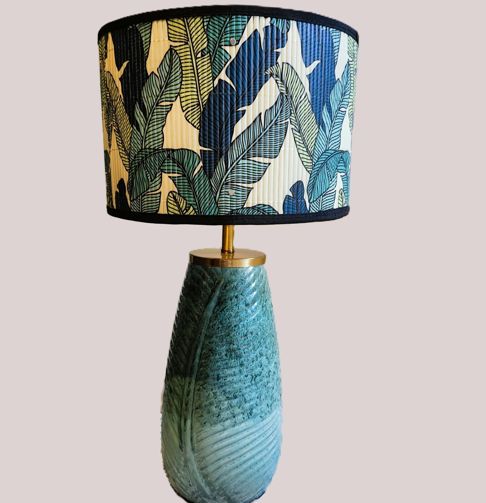 Banana leaf lampshade on bamboo, handmade in Vietnam
