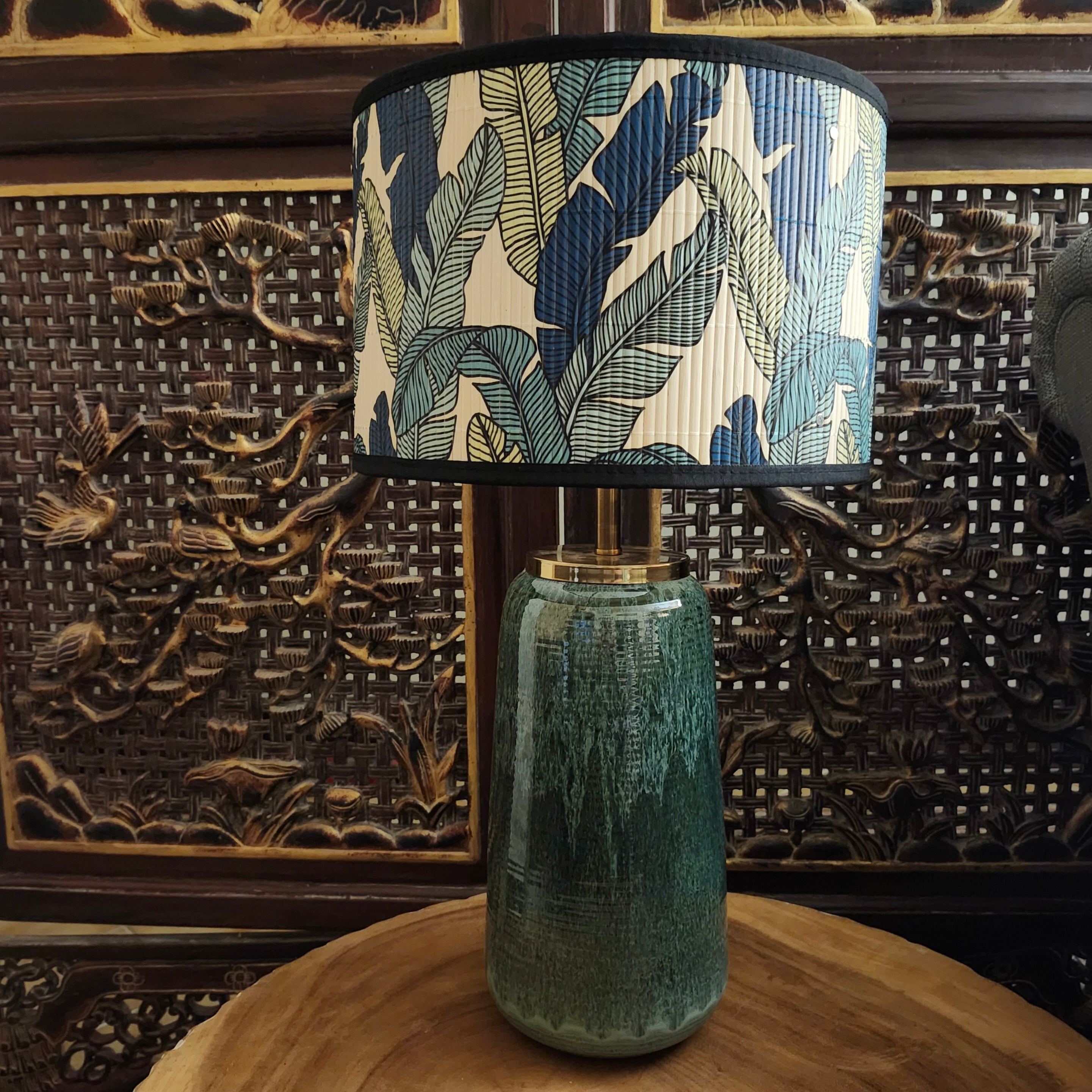 Annam jade green glazed ceramic lamp base, 34 cm