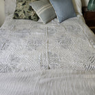 White cotton bedspread with organza applique cutwork, queen size, handmade in Jaipur