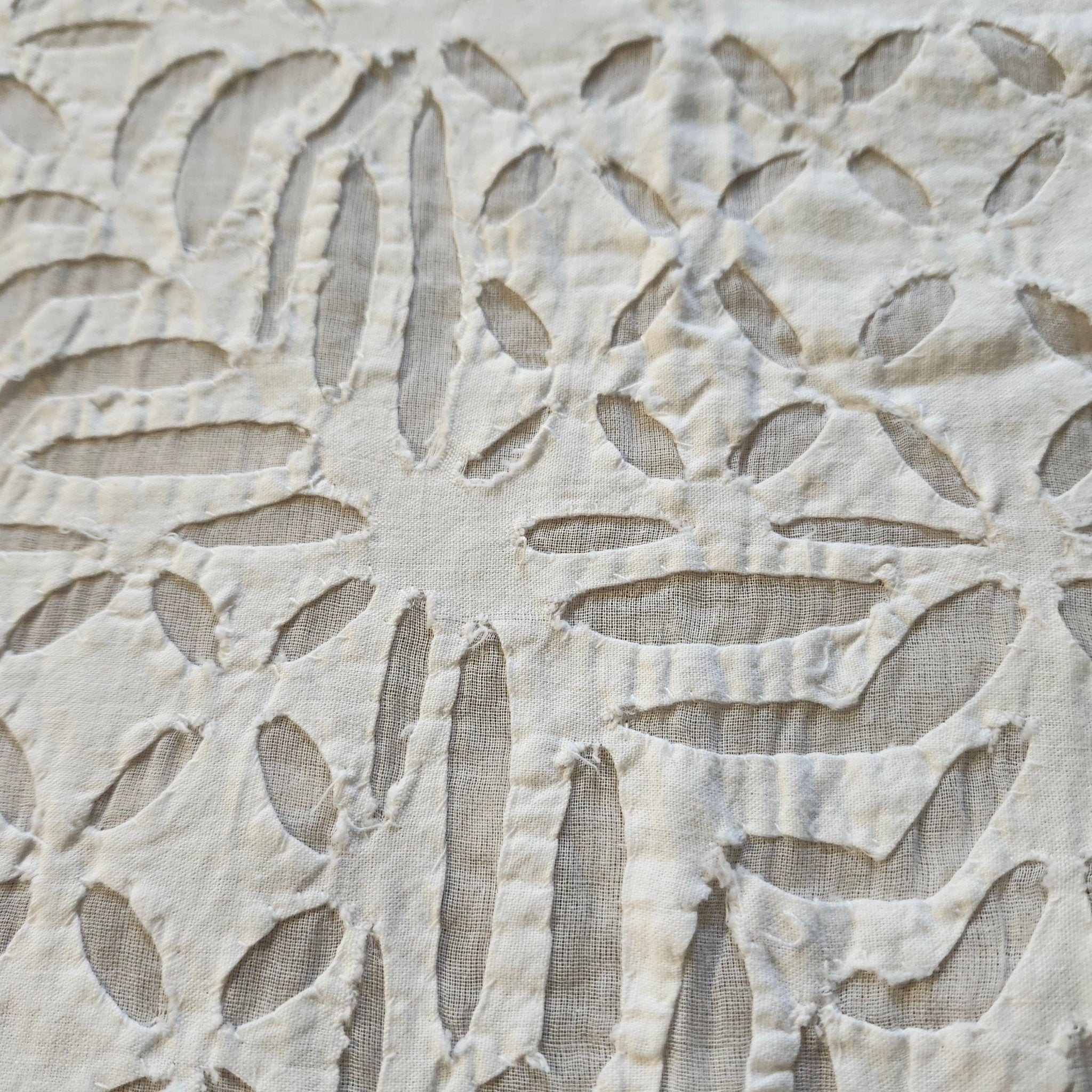 White organza applique bedspread, single size, styled