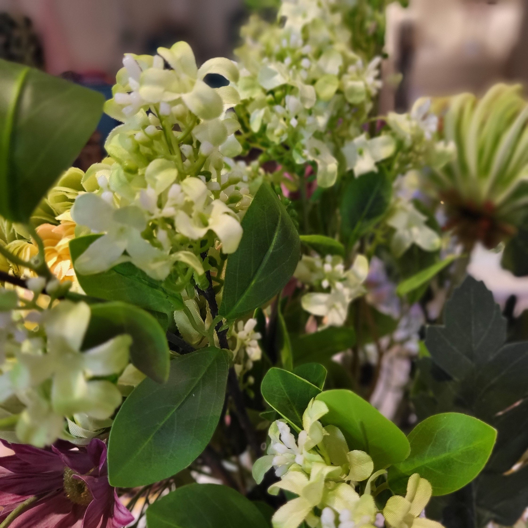Lifelike artificial jasmine stem in cream and green