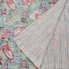 Hibiscus block print runner with striped cream & beige reverse