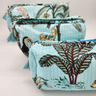 Safari block-print wash bag in turquoise with animals and palms