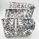 Floral grey and white block-print wash bag