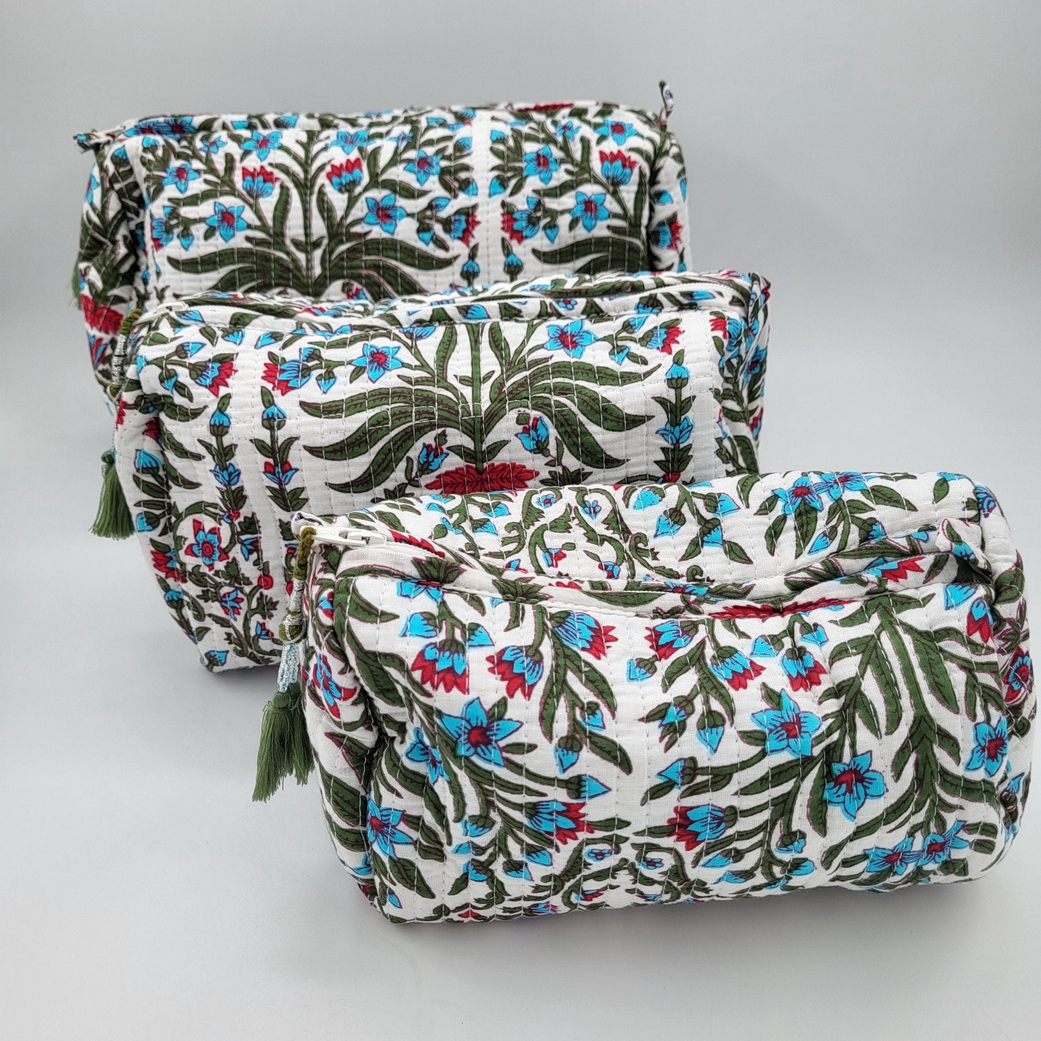 Floral white block-print wash bag