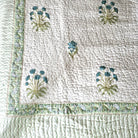 Block Print Bedspread with Pillowcases, King Size, Blue Floral Print