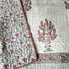 Block Print Bedspread with pillowcases, Small Flower print 