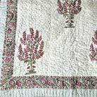 Block Print Bedspread with Pillowcases, Small Flower Print, King Size