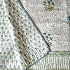 Block Print Bedspread with Pillowcases, King Size, Blue Floral Print