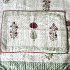 Block Print Bedspread with Pillowcases, King Size, Cream, Green & Pink