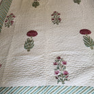 Block Print Bedspread with Pillowcases, King, Cream, Green & Pink Flowers