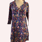 Block-print pleated cotton dress, assorted colours