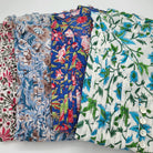 Pleated block-print cotton shirt-dress with front buttons