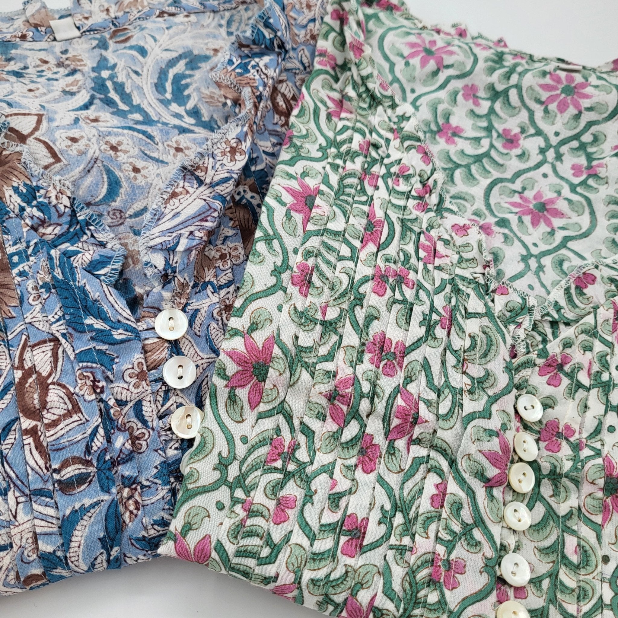 Assorted block-print pleated cotton dress