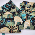 Paradise block-print short pyjamas in black with teal trim