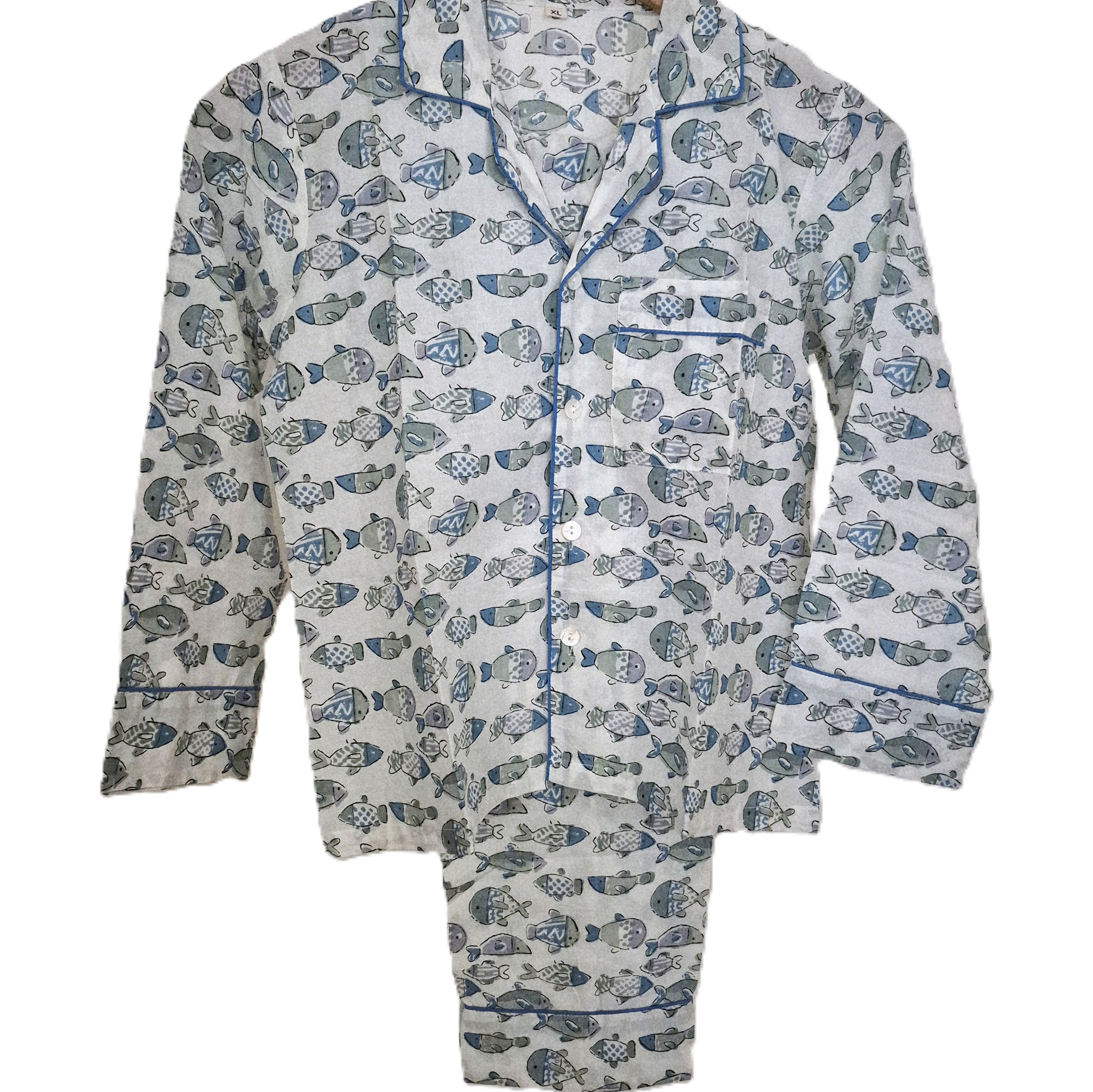 Blue fish-print kids' pyjama set