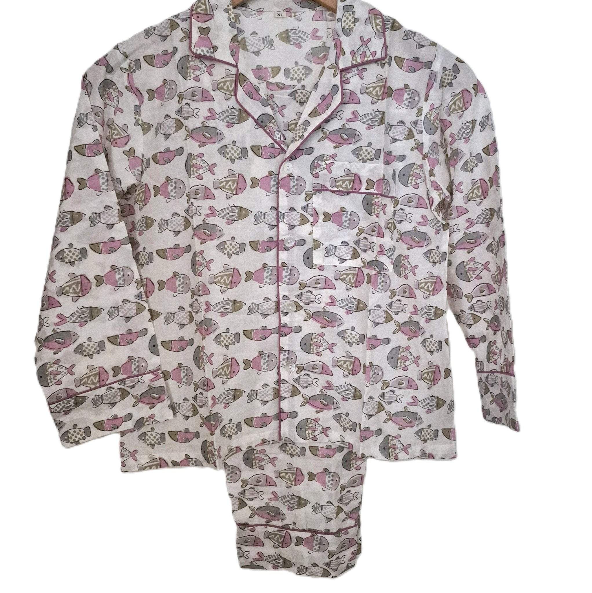 Pale purple fish-print kids' pyjama set