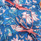 Lotus block-print long pyjamas in blue and pink