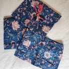 Blue and pink lotus block-print pyjama set