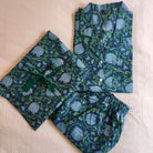 Green lotus block-print long pyjama set