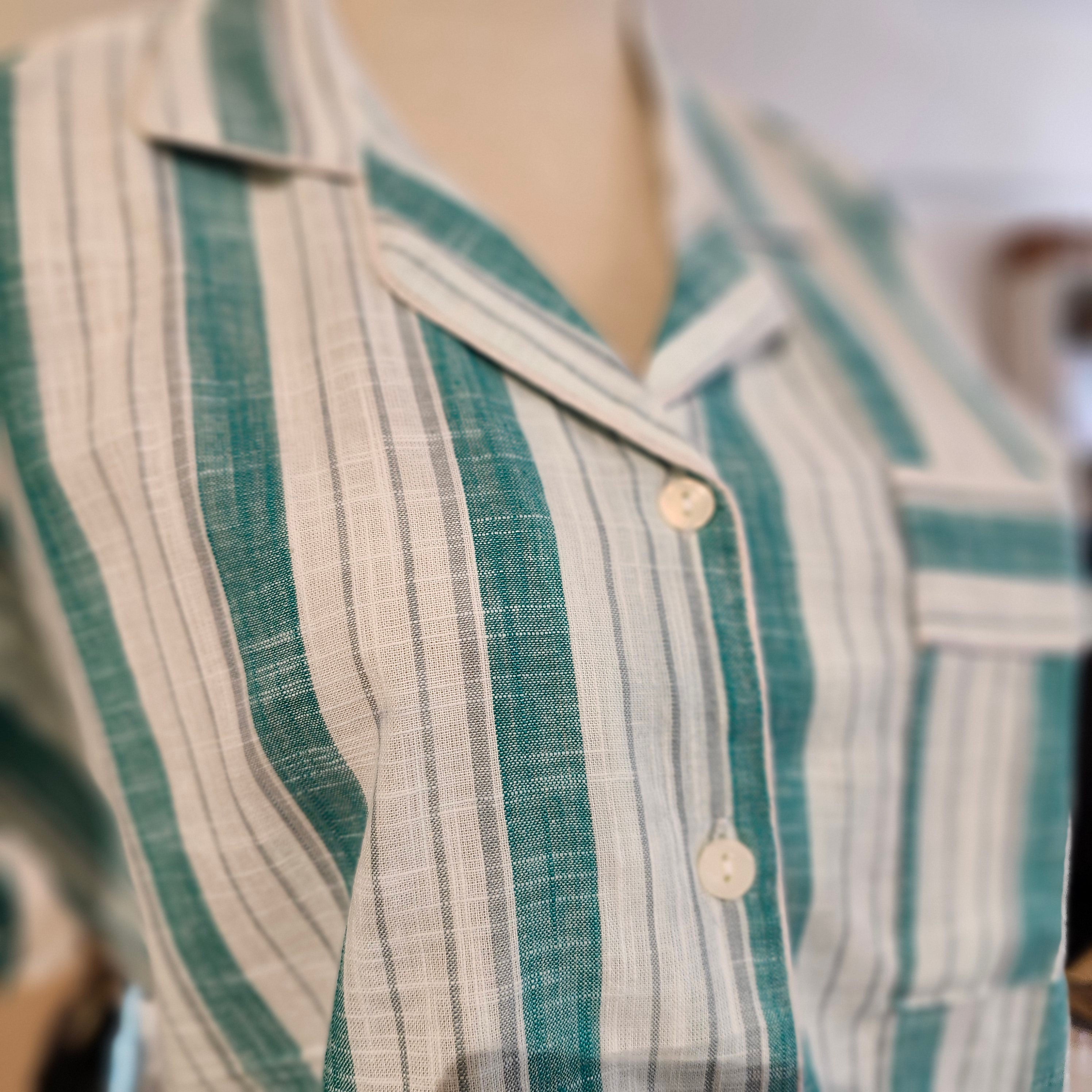Cabana emerald-stripe short pyjama top in cotton