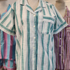 Cabana emerald green and white stripe short pyjama set