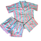 Candy stripe short cotton pyjamas in turquoise and pink