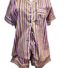 Short cotton pyjamas in a pink, mauve and green stripe