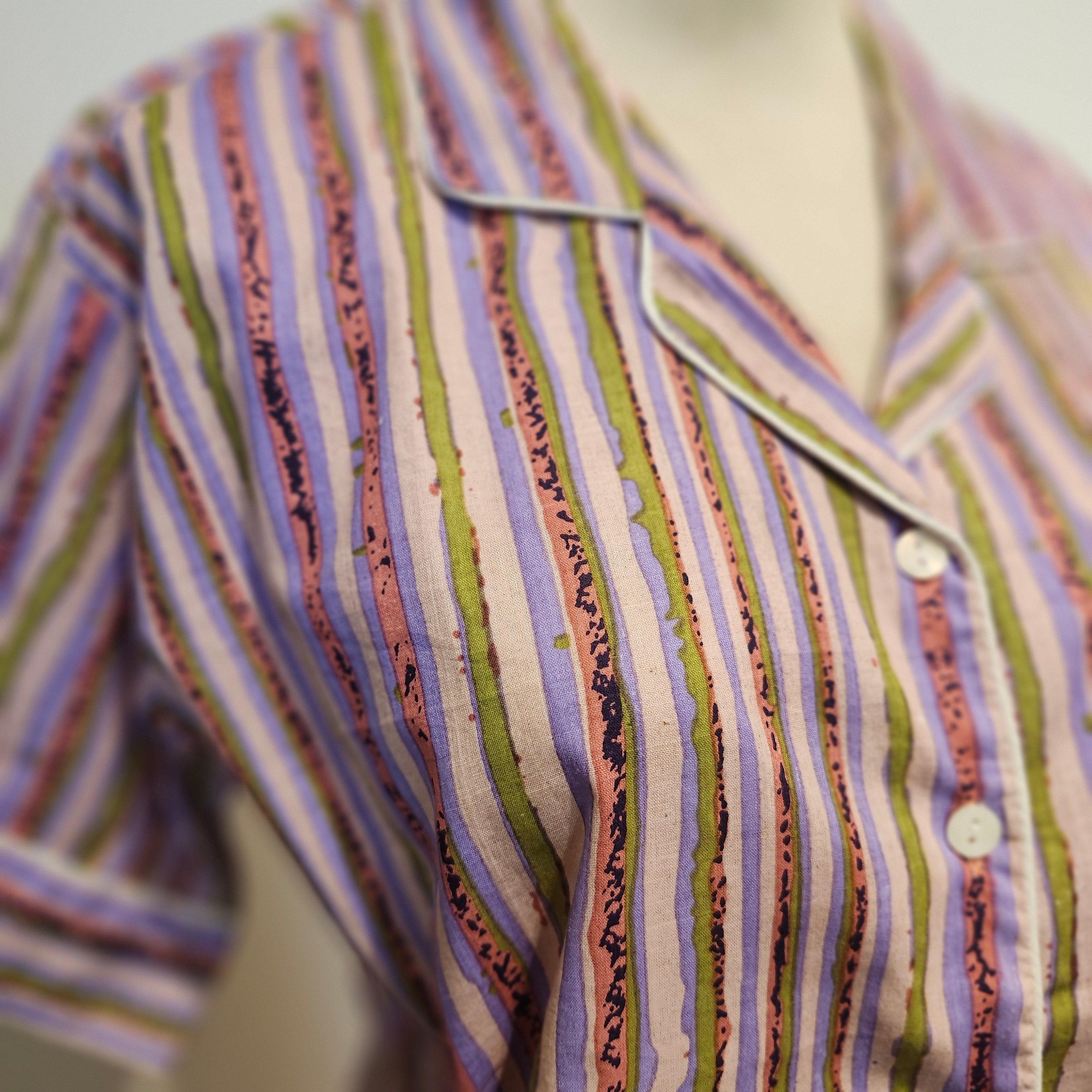 Striped block-print short pyjama top