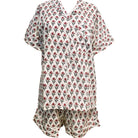 Rosalie block-print short pyjamas, red floral on cream