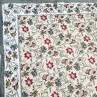 Queen reversible block-print quilt with a Mughal floral print on cream, cotton