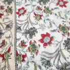 Mughal floral block-print quilt, white background reverse