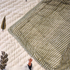 Olive cypress block-print quilt, reversible