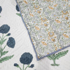 Reversible blue poppy block-print quilt, 150 x 225 cm, detail of the print