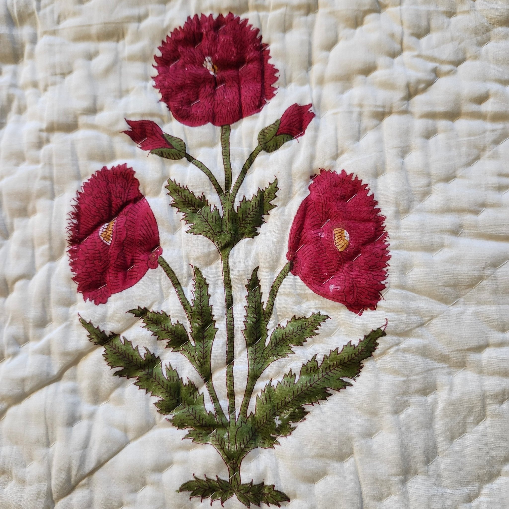 Reversible block-print poppy quilt