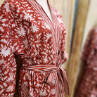 Festive Red block print cotton robe, red and white print, one size