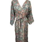 Hibiscus block print cotton robe with two pockets, one size fits most