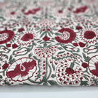 Carnation block-print cotton tablecloth in red and green