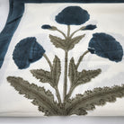 Extra-large blue poppy block-print cotton tablecloth, 200 x 400 cm