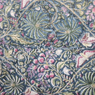 Multicoloured rainforest block-print cotton tablecloth with a bright pink border, 180 x 270 cm