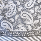 Round grey paisley block-print cotton tablecloth, 270 cm diameter