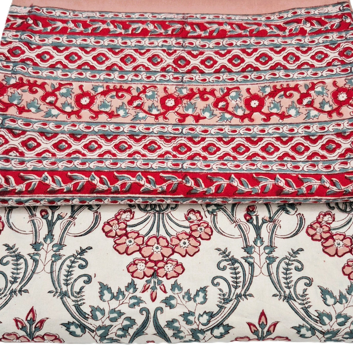 Srinagar block print tablecloth in cream cotton, with a soft handle and beautiful drape, for celebrations or everyday use