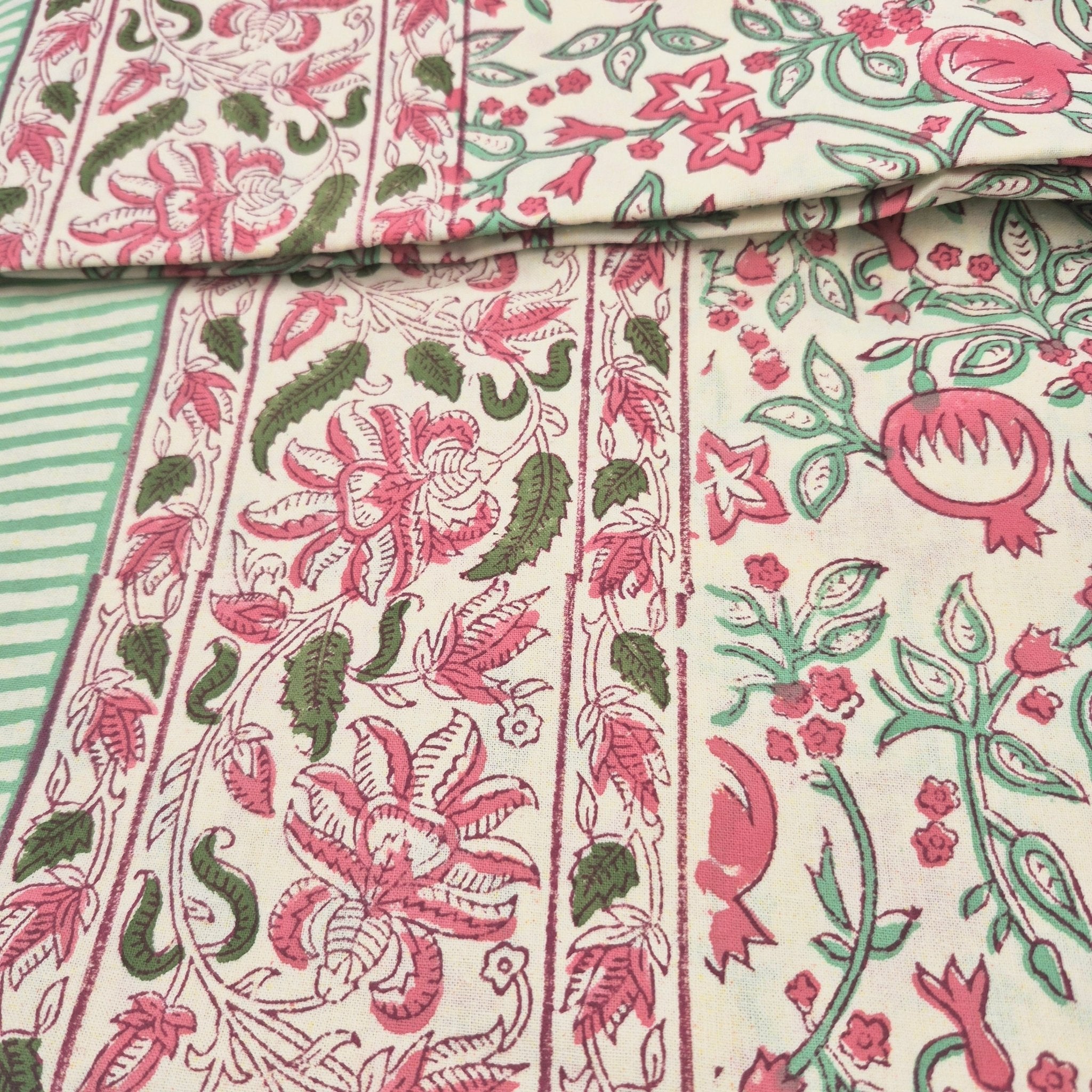 Pomegranate print block-print cotton tablecloth, 150 x 225 cm, hand-made