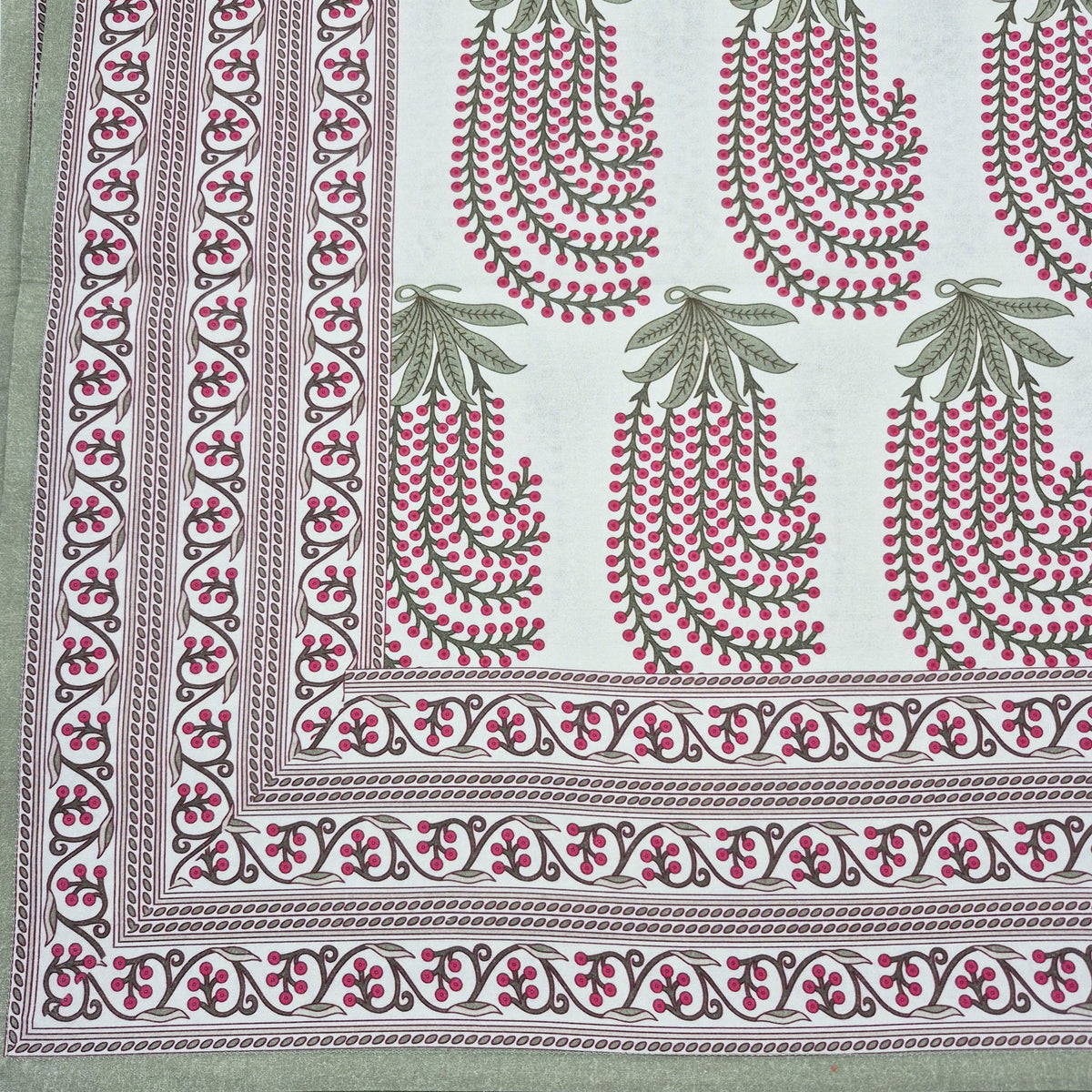 Handmade cotton block print tablecloth from the assorted range in a cherry print, 150 x 225 cm, for everyday or festive meals