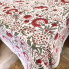 Red and green carnation block-print tablecloth