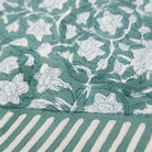 Floral green block-print cotton tablecloth