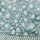 Green floral block-print cotton tablecloth