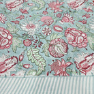 Hibiscus block-print napkin, cotton, detail of the floral pattern